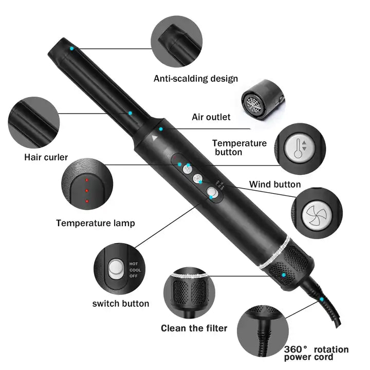 Cepillo de aire caliente, secador de pelo de alta velocidad con secador de pelo difusor cepillo secador